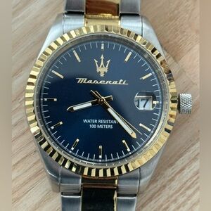 Maserati Presidential Style Men’s Watch Blue Dial Two-Tone Bracelet Case Date